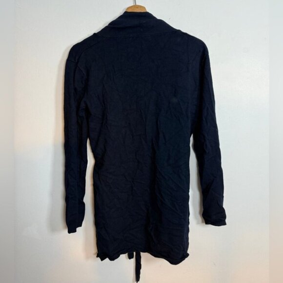 ZARA Knit Navy Open Front Long Sleeve Belted Cardigan Size L - Picture 3 of 7